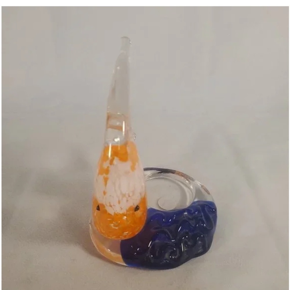 Partylite Orange Angel Fish Tealight Candle Holder Glass Summer Art RETIRED